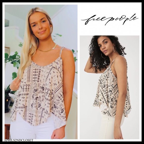 FREE PEOPLE BOHO TANK TOP FLOWY SLEEVELESS CAMI TEE BOHEMIAN FESTIVAL PRINT A2C - Picture 14 of 16